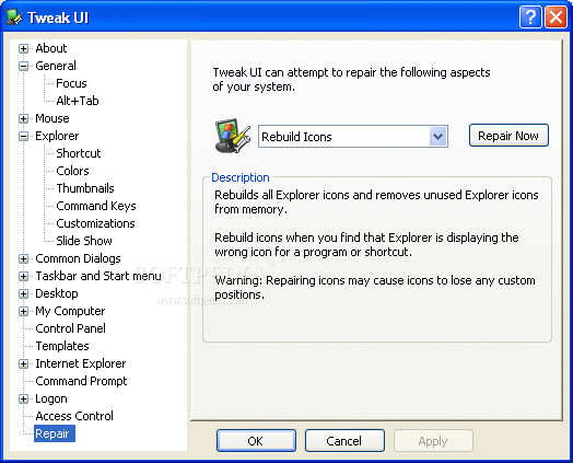 Microsoft Tweak UI Interface on Windows XP (2003)